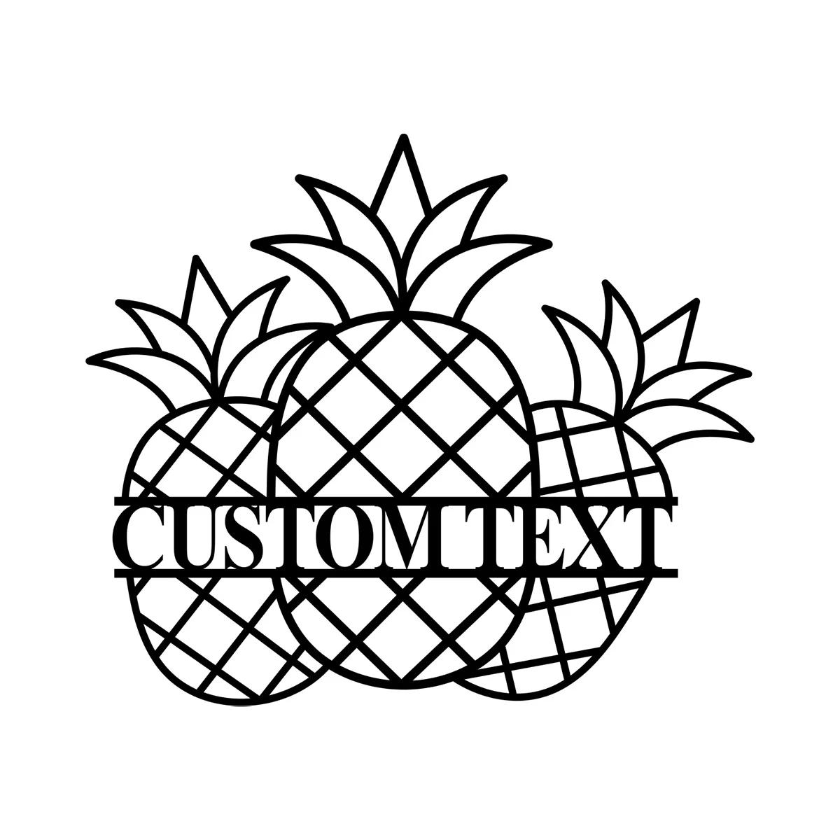 

Pineapple Metal Sign Custom Family Name Housewarming Gift Monogram Wall Decor чёрный