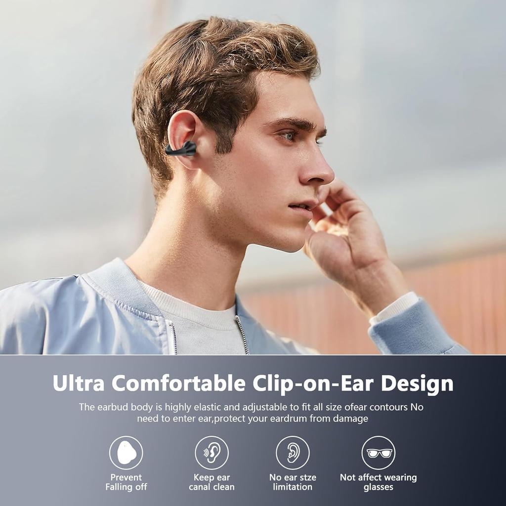 Open Ear Bone Conduction Headphones Bluetooth 5.3 Wireless Open Clip Ear Earbuds Built-in Mic with Ear Hooks 60 Hours Playtime Sport Earphones IPX7