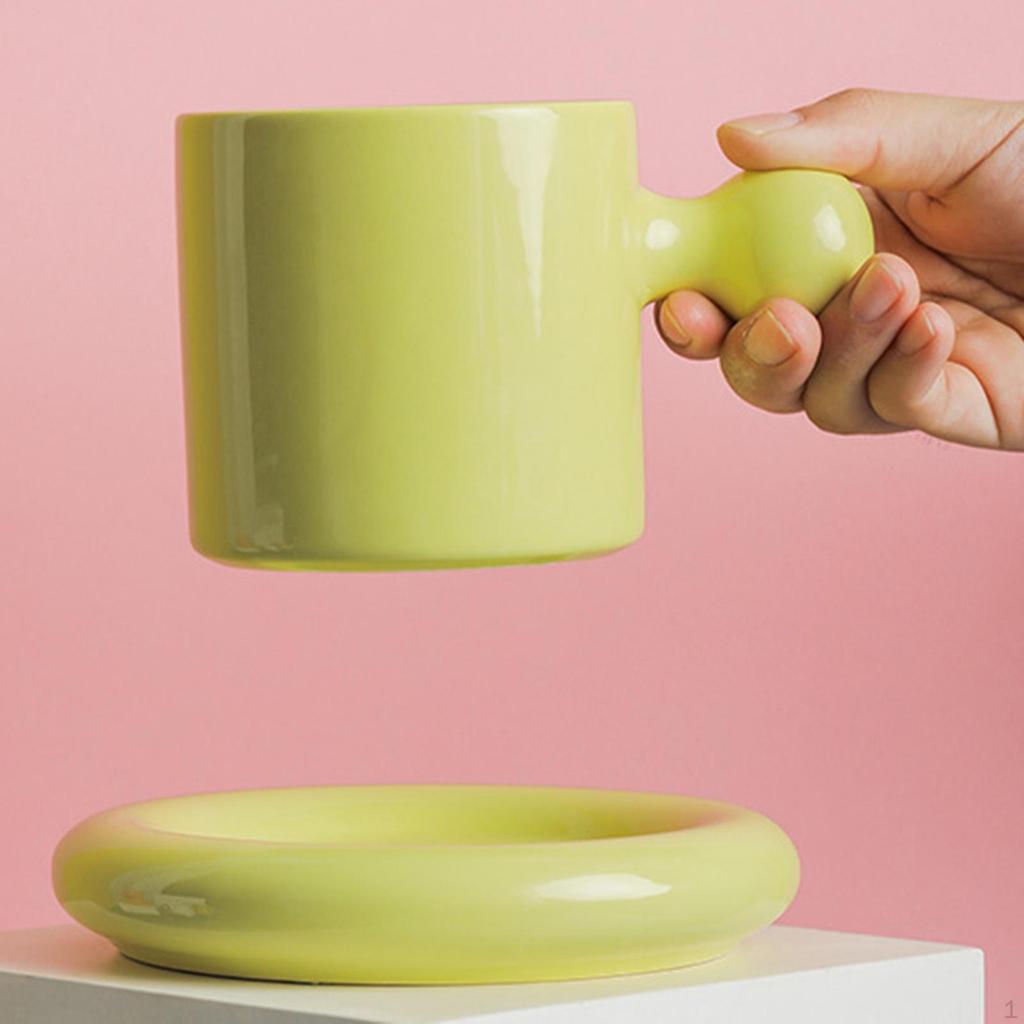 Chubby Mug Saucer Set ,300ml Teacup ,Novelty Funny Ceramic Cup, Coffee Cup for Espresso Home