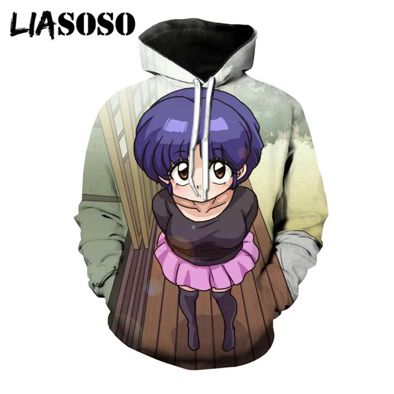LIASOSO 3D Print Anime Ranma 1/2 Kawaii Tendou Akane Hoodies Women Men's Pullover Streetwear Harajuku Fitness Casual Top Clothes
