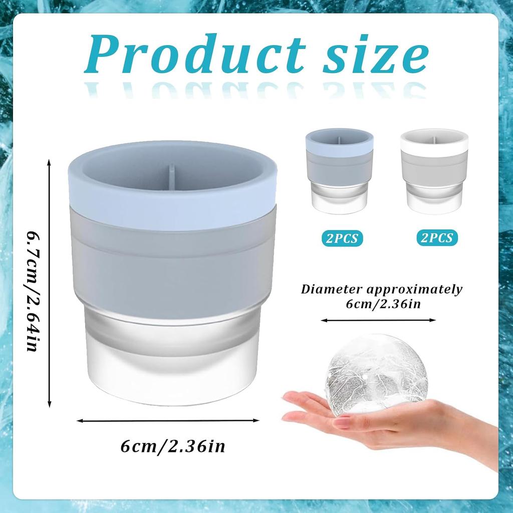 Ice Ball Mould, Ice Ball Molds, Large 2.5 Inch Round Ice Cube Moulds, Easy-Release Reusable Ball Ice Cube Moulds for Whiskey, Cocktails