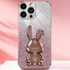 For iPhone 16 Pro Max Case Electroplating Glitter Rabbit PC+TPU Phone Cover with Kickstand