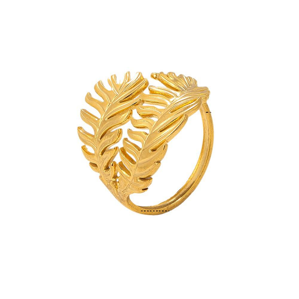Elegant 18K Gold-Plated Geometric Stainless Steel Ring with Natural Stone, Adjustable for Women