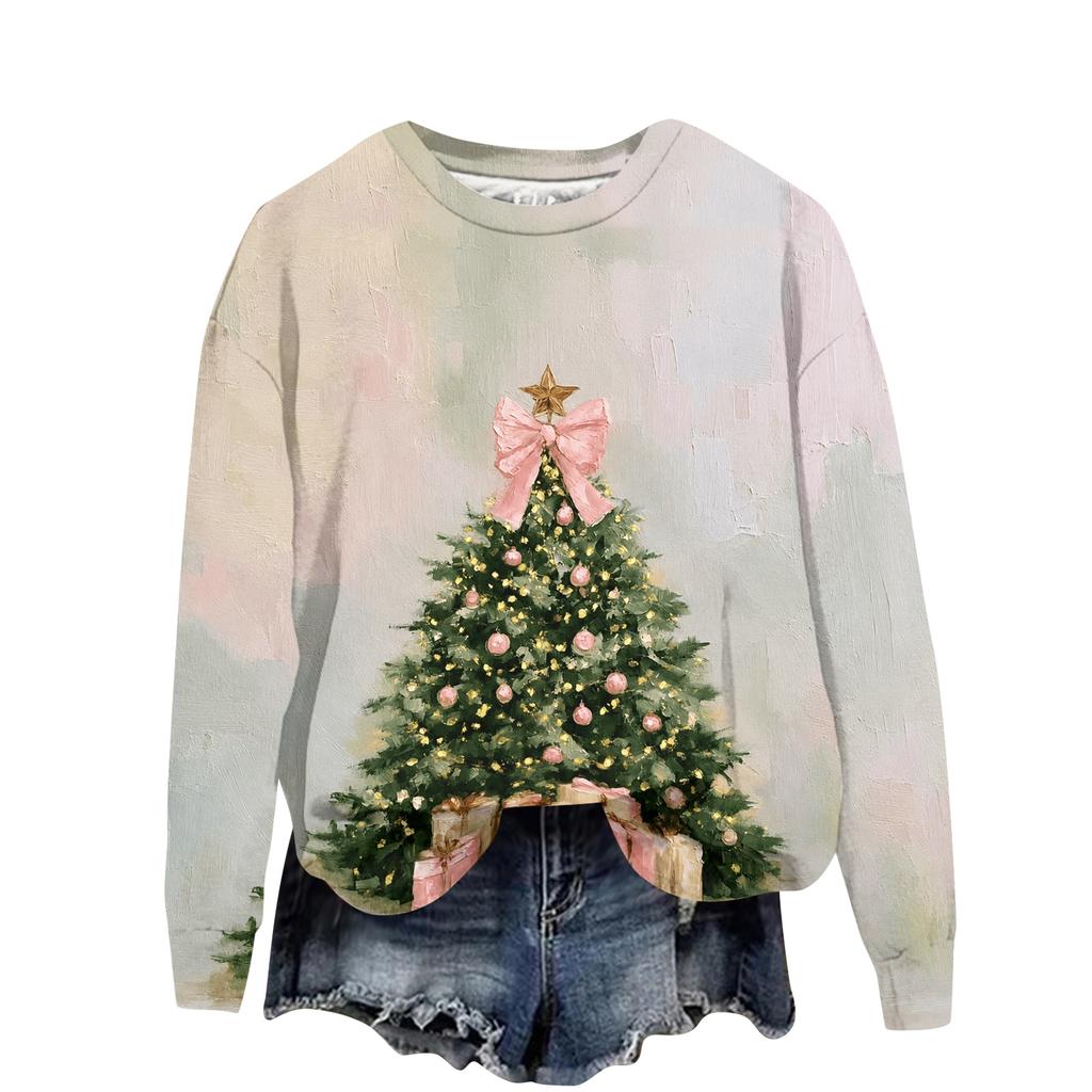 Women's Casual Christmas Print Long Sleeve Neck Sweatshirt
