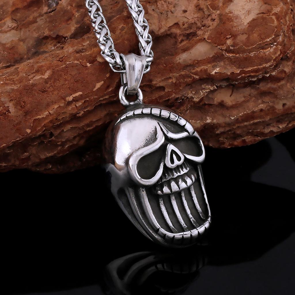 Creativo Collar de Acero Inoxidable 316L Calavera Fantasma Vintage Vikingo para Hombre Moda Neo-Gótica Rock Fiesta Colgante Amuleto Joyería