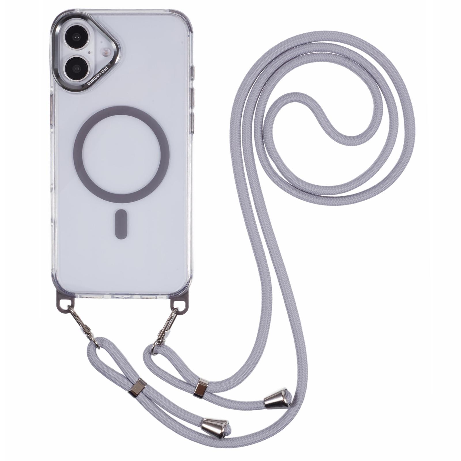 

For iPhone 16 Plus Clear Case Compatible with MagSafe Shockproof PC+TPU Phone Cover with Long Lanyard B