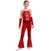 Girl Christmas Costume One Piece Sleeveless Velvet Bodysuit Plush Sequins Flared Jumpsuit Arm Sleeve Set