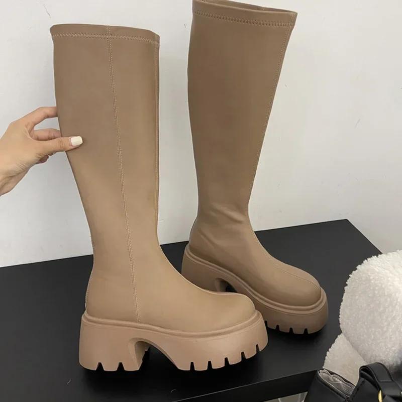 

Зимние высокие сапоги для женщин, модные длинные сапоги с молнией сзади, женские элегантные сапоги на платформе с толстой подошвой, женские рыцарские сапоги 35