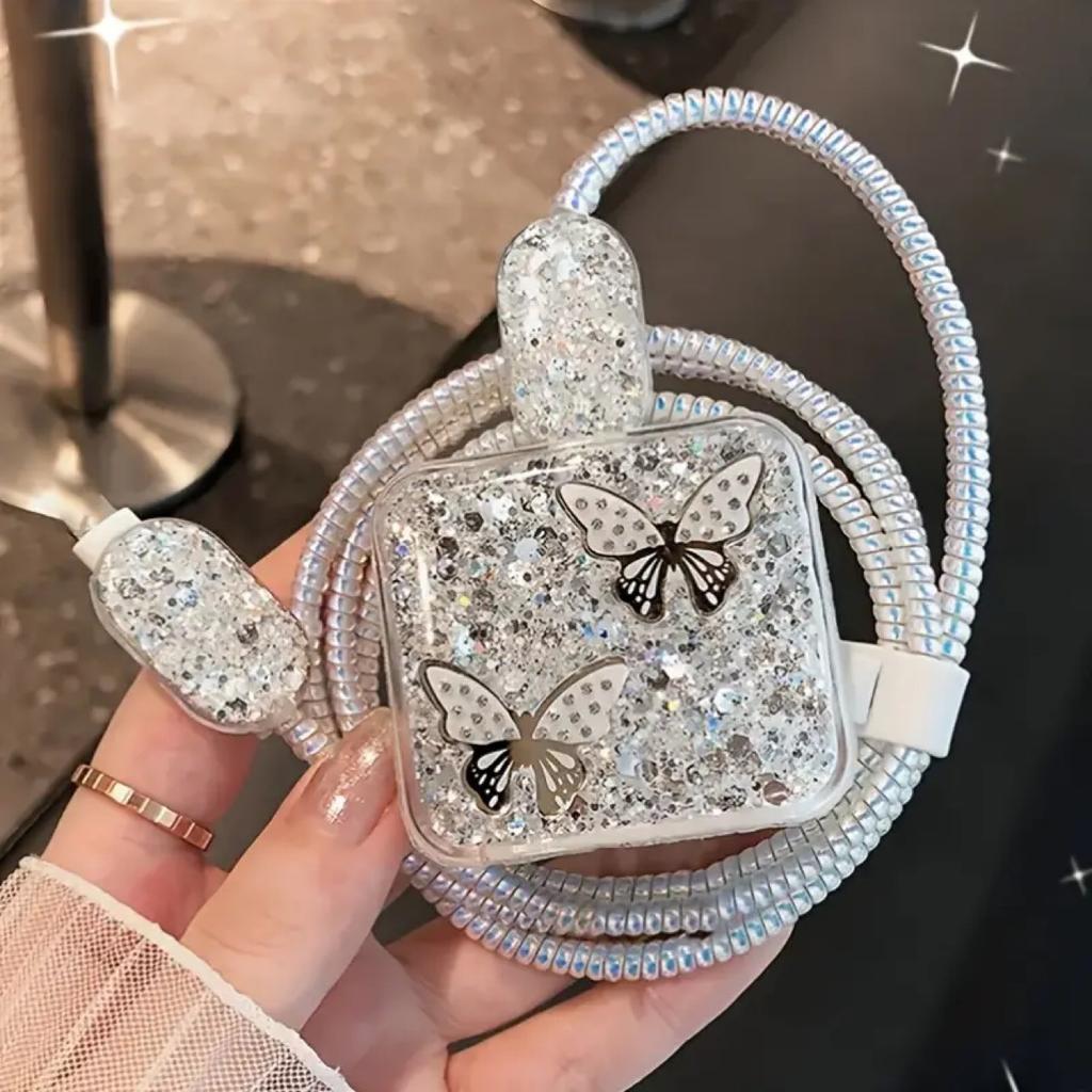 The new butterfly Epoxy glitter model is suitable for Apple 15promax charger protective case, silicone protective case is fashionable
