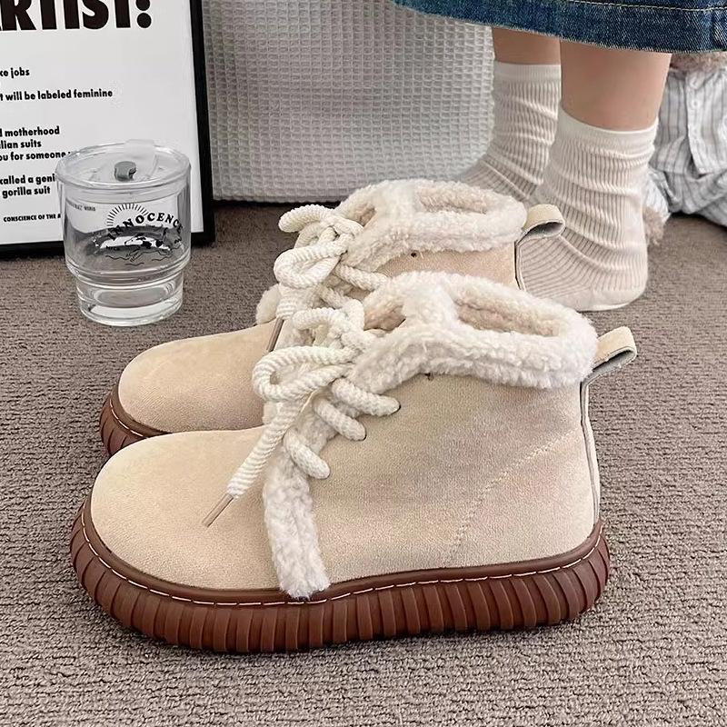 Wear velvet thickened non-slip cotton shoes for women 2025 new autumn and winter warm and antifreeze thick-soled snow boots for women in winter