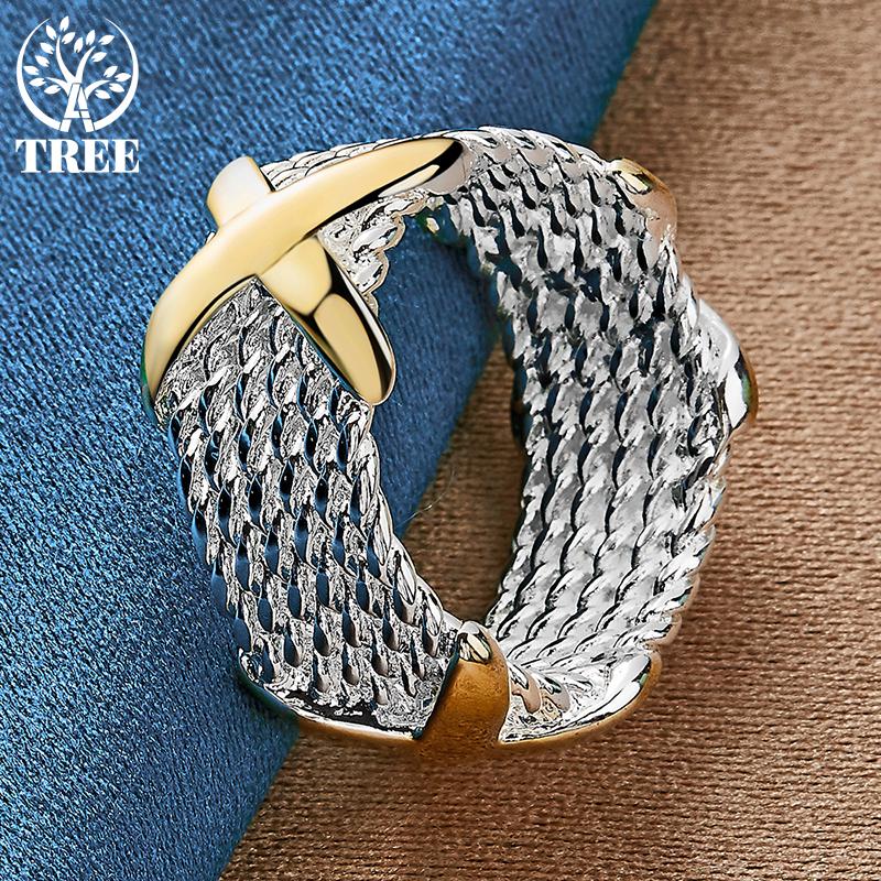 925 Sterling Silver Gold Letter X Ring Jewelry