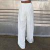 Women Pants Elastic High Waist Wide Leg Casual Trousers Pure Color Hollow Embroidery Casual Trousers with Liner Daily Wear