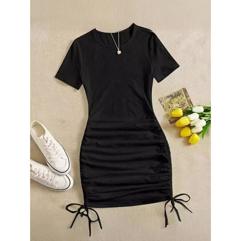

Solid Color round Neck Short Sleeve Dress Solid Color round Neck Short Sleeves Dress Black XL