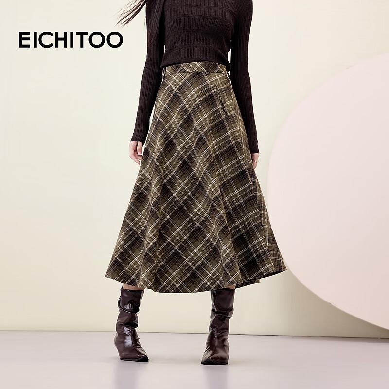 EICHITOO Women s Winter Retro Plaid A-line Skirt M