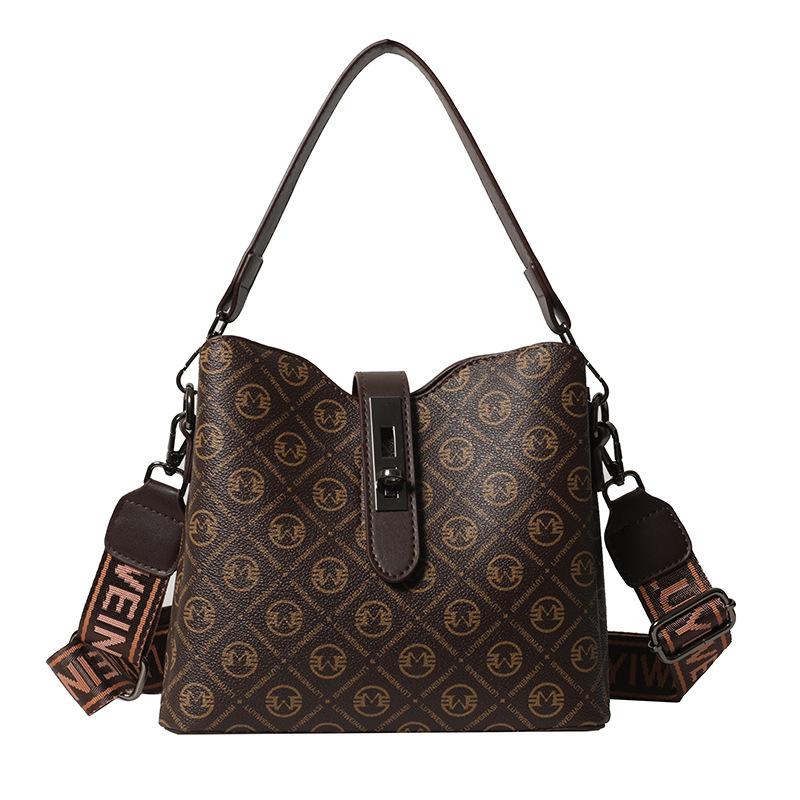 

2025 модный ретро стиль универсальная повседневная сумка-ведро на плечо, сумка-мессенджер, трендовая сумка для девушки, легкая роскошь для выхода в свет кофейный