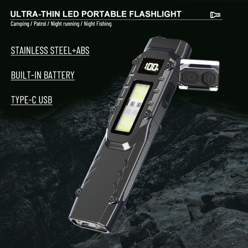 Portable Flashlight, 800 Lumens USB Rechargeable Tactical Flashlight, Flashlight IPX4 Waterproof Led COB Work Light for Camping