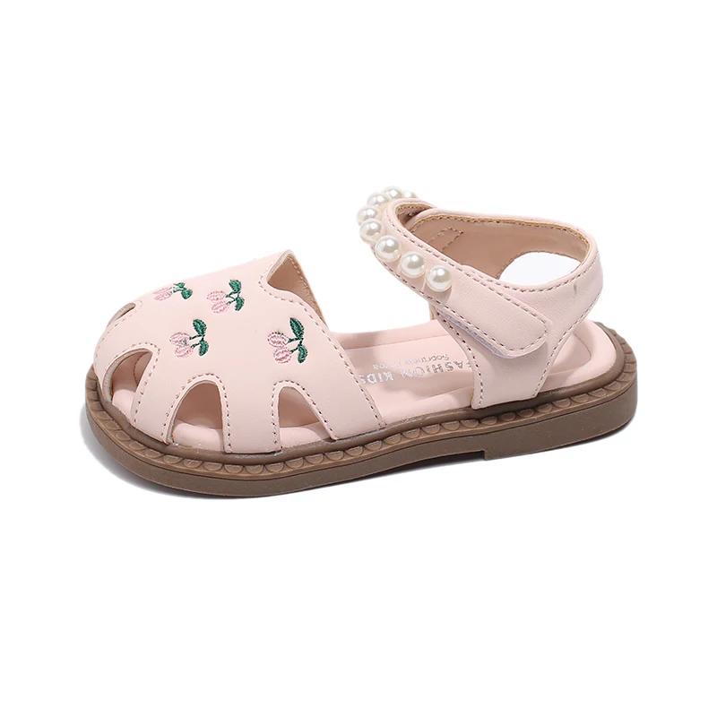 

Children s Sandals Summer Sweet Girl Princess Dress Pearl Sandals Fashion Embroidery Kids Hanfu Flat Sandals Cut-outs Toe-capped 21 розовый