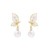 Zircon Butterfly Pendant Earrings Women's S925 Silver Needle French High-end Natural Freshwater Pearl Earrings Niche