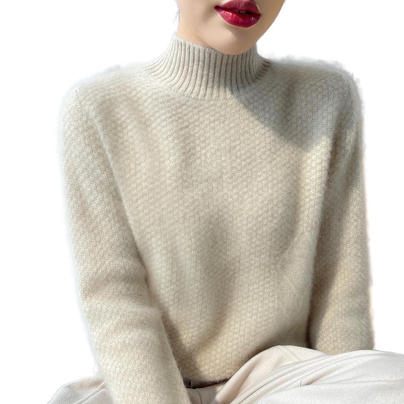 Women's High Neck Wool Sweater: Autumn/Winter Osmanthus Stitch, Thickened Loose Pullover Knitwear.