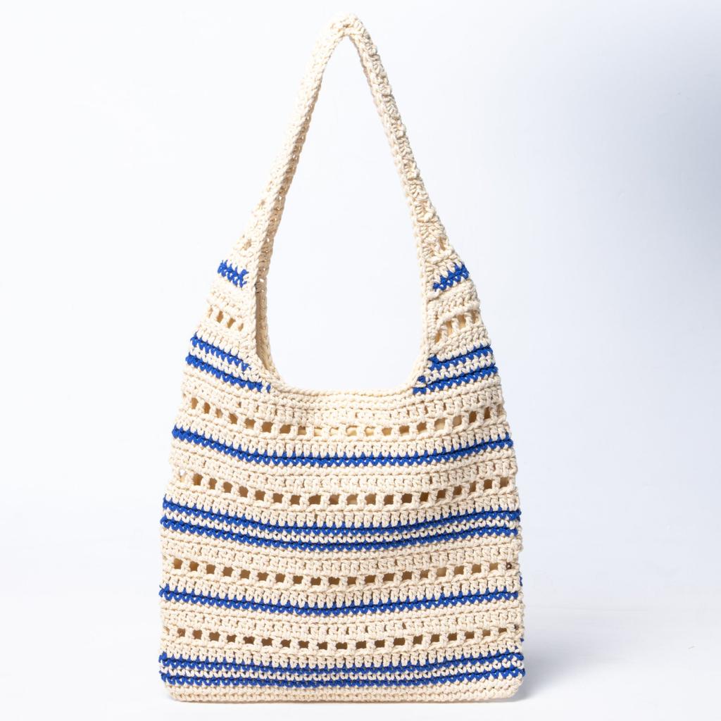 New Hollowed Out Straw Woven Bag, Handmade Striped Woven Bag, Large Capacity Single Shoulder Women's Bag, Tote Bag, Vacation Beach Bag