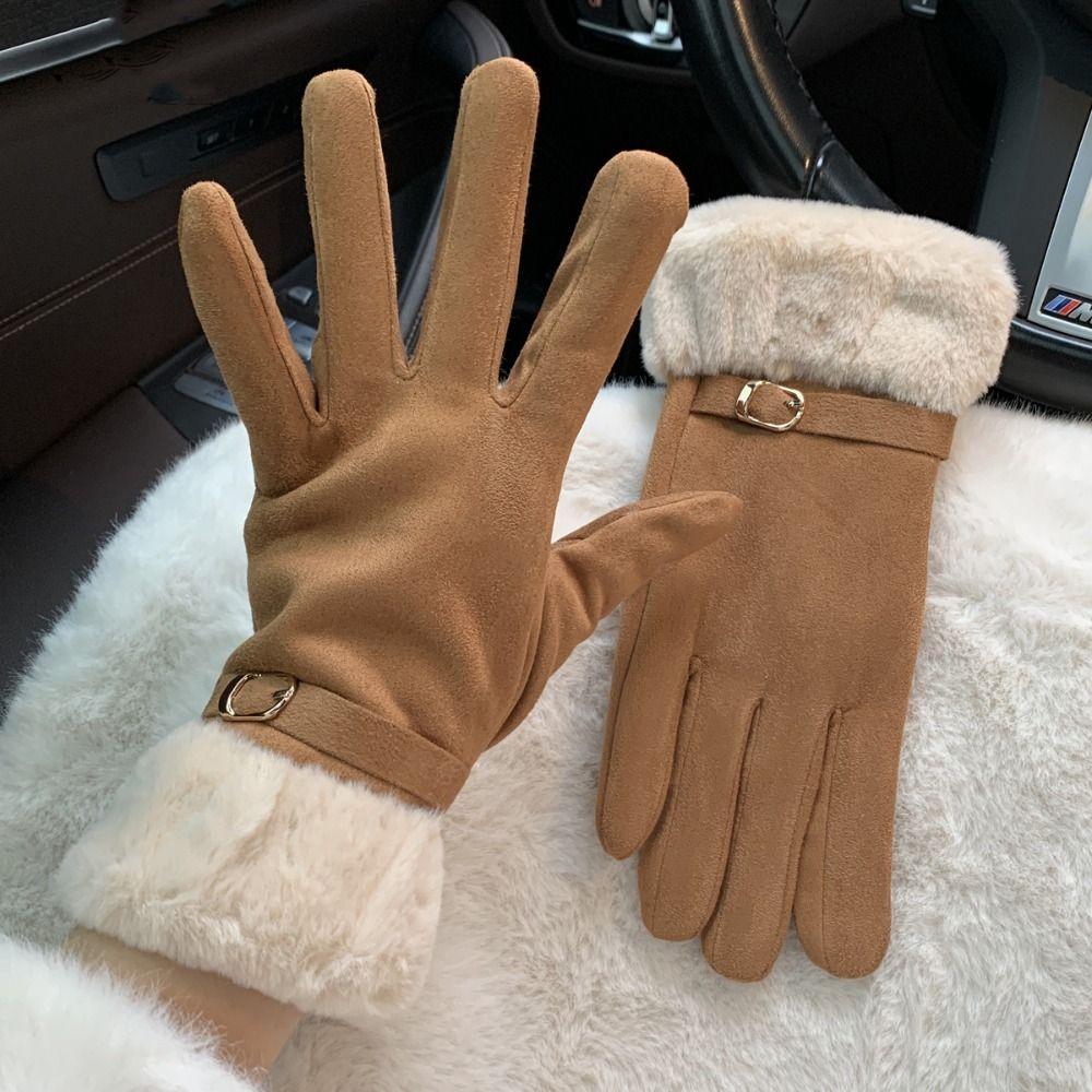 Soft Suede Gloves Windproof Women Winter Gloves Thicked Full Fingers Mittens  Autumn/Winter
