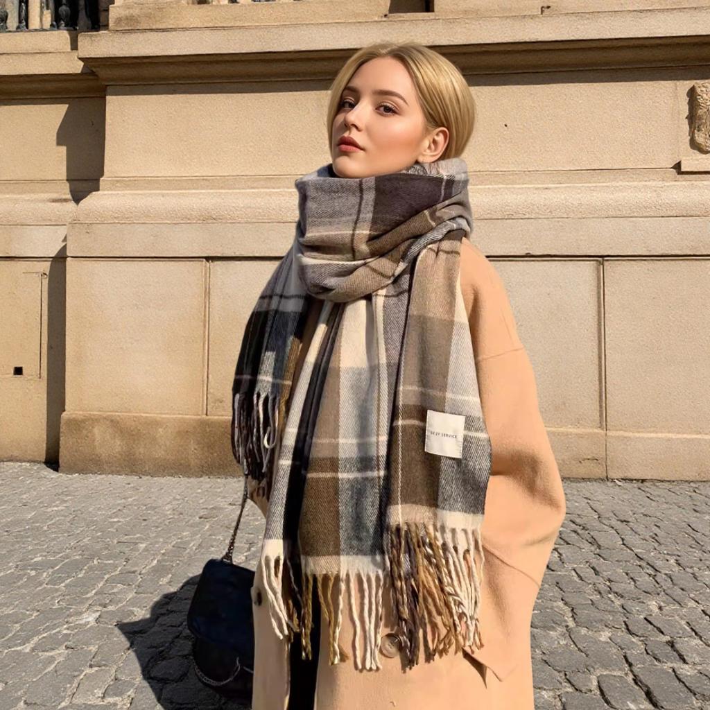 New Winter Plaid Scarf For Women Cashmere Warm Pashmina Female Thick Soft Bufanda Tassel Shawl Long Couple Scarves