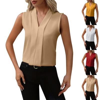 Women's Summer Elegant Temperament Casual Sleeveless V-Neck Solid Color Blouse Women Blouse