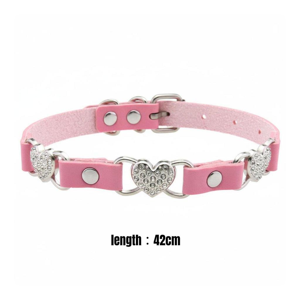 PU Leather Women Choker Adjustable Sparkling Heart Design