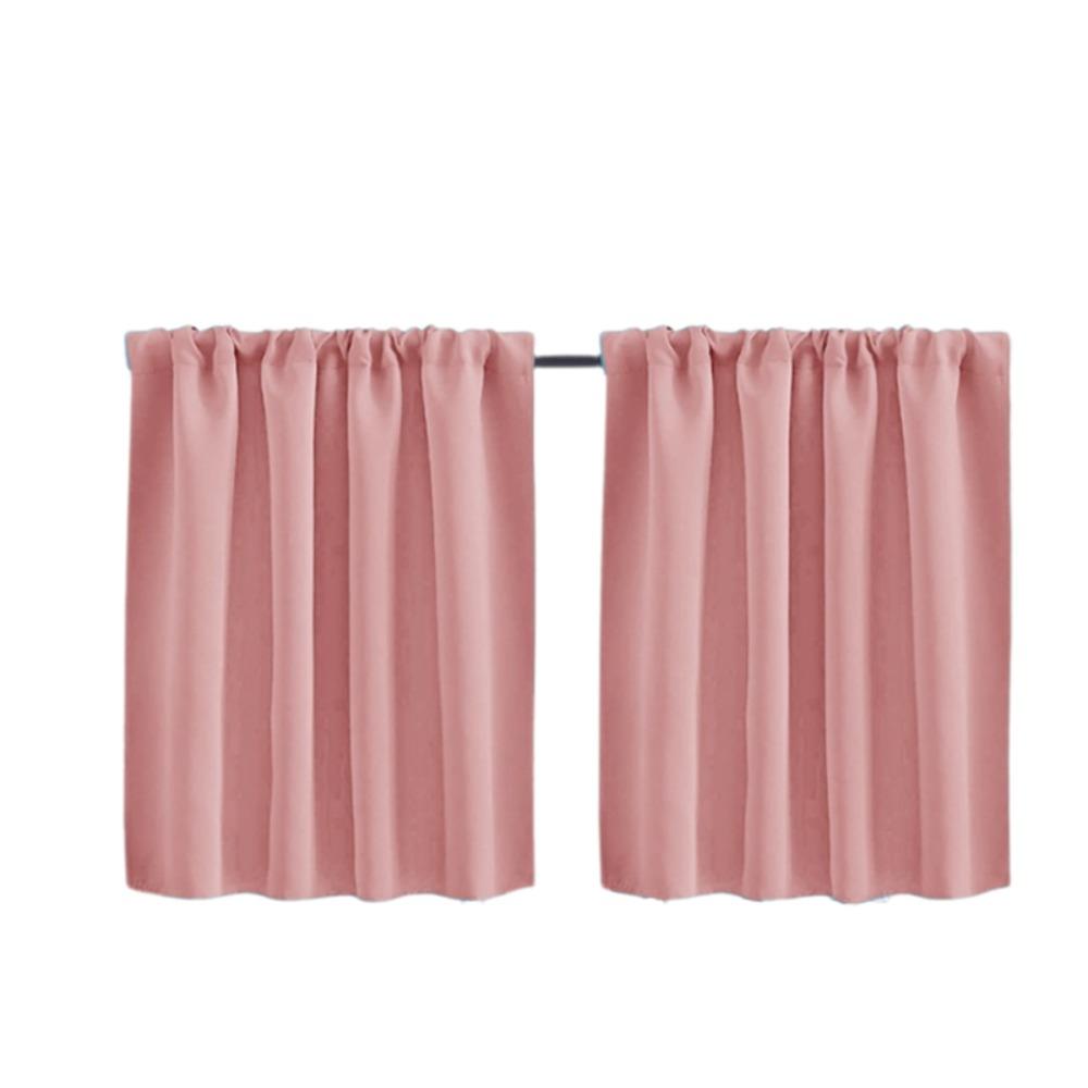 2PCS Solid Color Kitchen Short Curtain Through-rod Design Cabinet Curtain Living Room