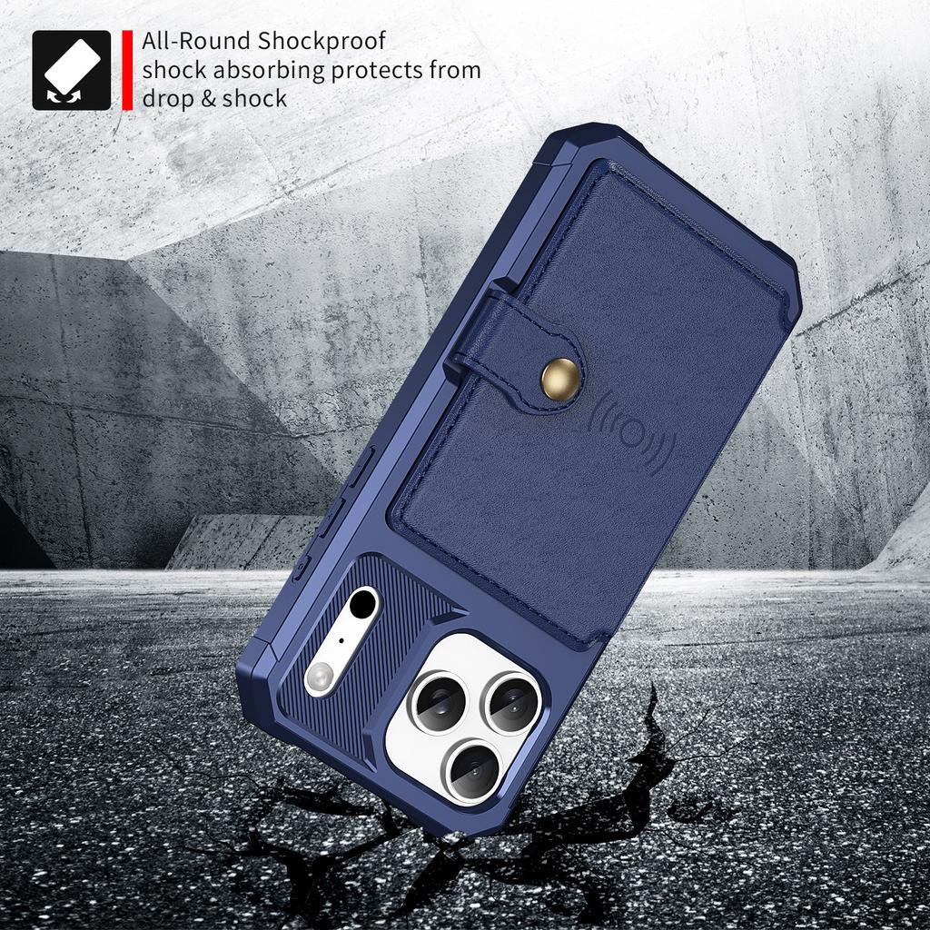 Etui do iPhone 17 Pro Max z uchwytem na karty, skóra PU + TPU, tylna osłona telefonu