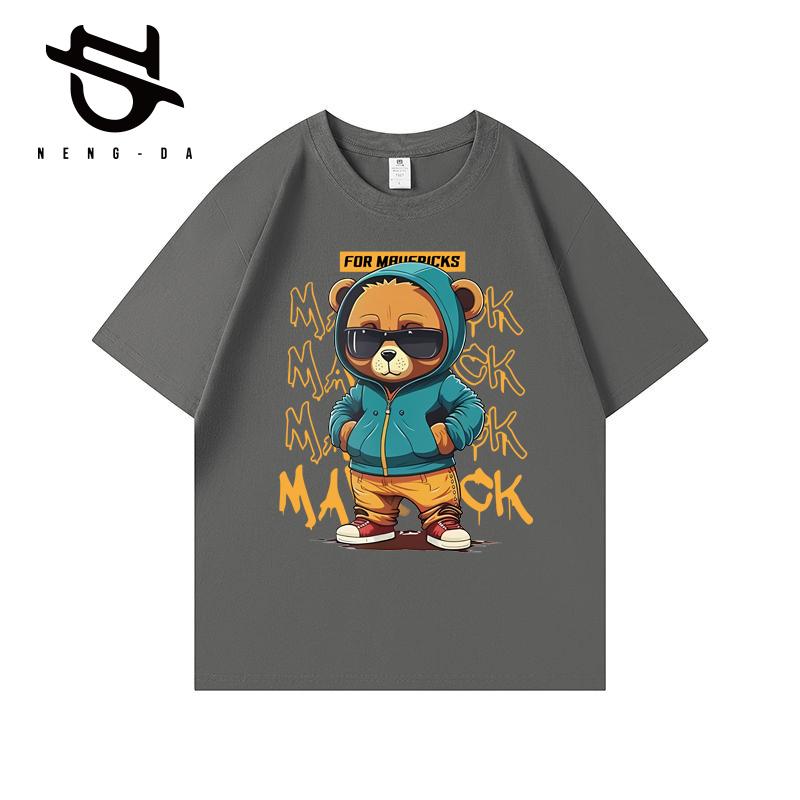 2026 Summer Boys Baby Cotton T-shirts Cool Cartoon Bear Graphic Tees Cute Children Clothes Daily Casual Black Sports Top