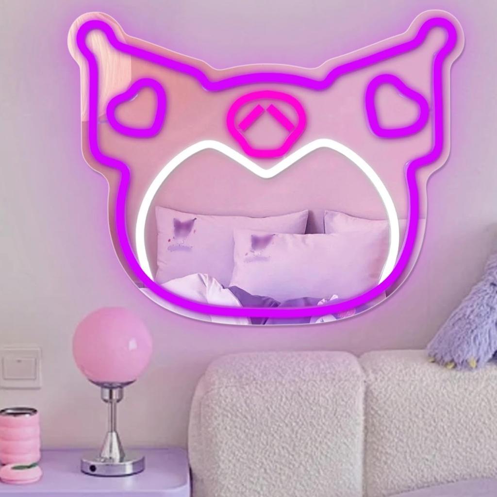 Anime Mirror Neon Sign Dimmable Led Neon Mirror Sign for Dresser Room Decor Anime Wall Mirror Neon Light Up Acrylic Mirror Bedroom Wall Locker Room