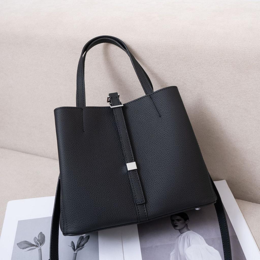 Borsa a spalla da donna in pelle bovina di grande capacità, borsa tote semplice alla moda da donna, pratica borsa da pendolare multi-scomparto