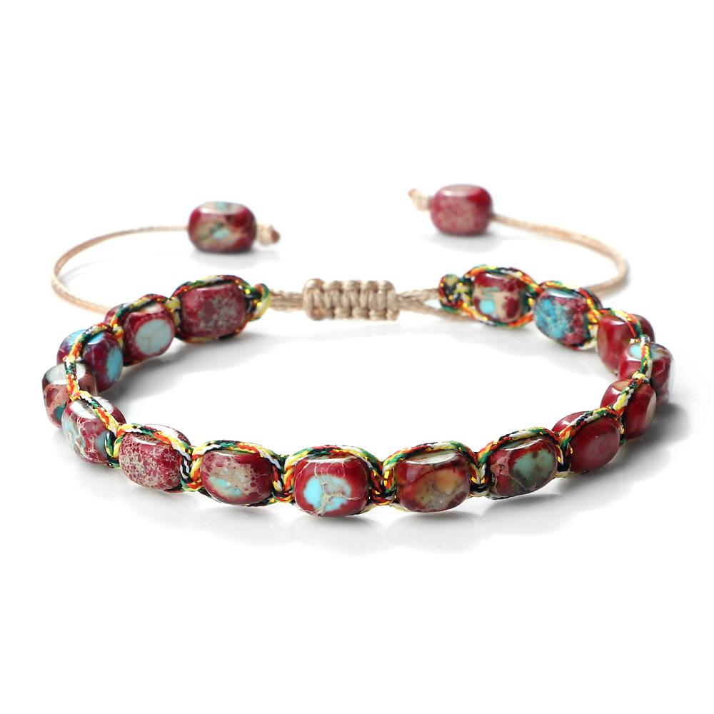 Vintage Bohemian Handmade Hemp Rope Bracelet Imperial Stone Beaded 3D Bead Charm Bangle