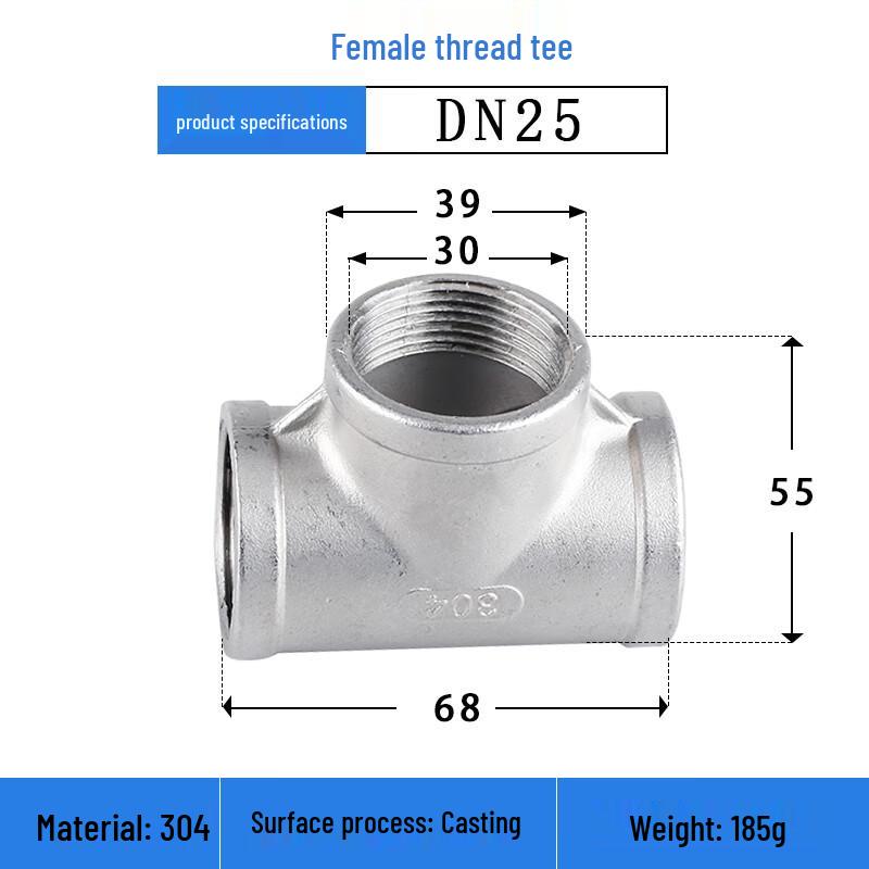 304 Stainless Steel Internal Thread Reducing Tee