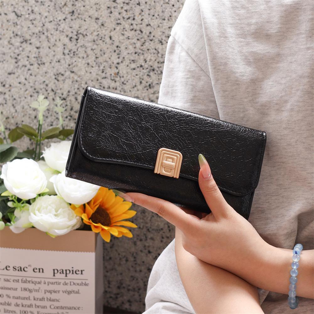 Advanced long wallet for women, solid color triple fold, multi slot zipper wallet, French hand-held small square bag