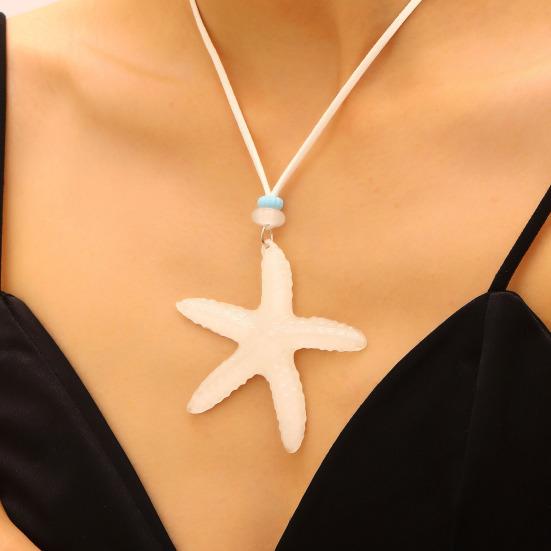 Holiday Starfish Necklace Resin Starfish Pendant Necklace Adjustable String Coastal Necklace for Women Girls Summer Beach