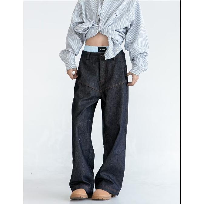 

Американские уличные потертые винтажные джинсы мужские весна и осень прямые свободные длинные брюки в европейском и американском стиле High Street Vibe S темно-синий