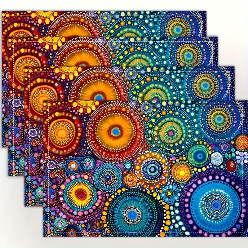 1PC Bohemian Vintage Style Linen Placemats, Abstract Art Print, Rectangular Table Mats for Dining, Kitchen