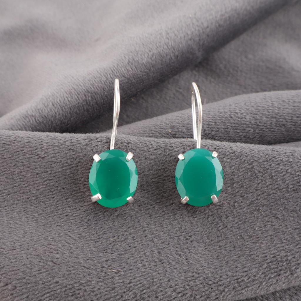 Green Onyx 925 Solid Sterling Silver Earrings, Handmade Gemstone Earrings Jewelry, Gifts For Wife Brand New Earrings