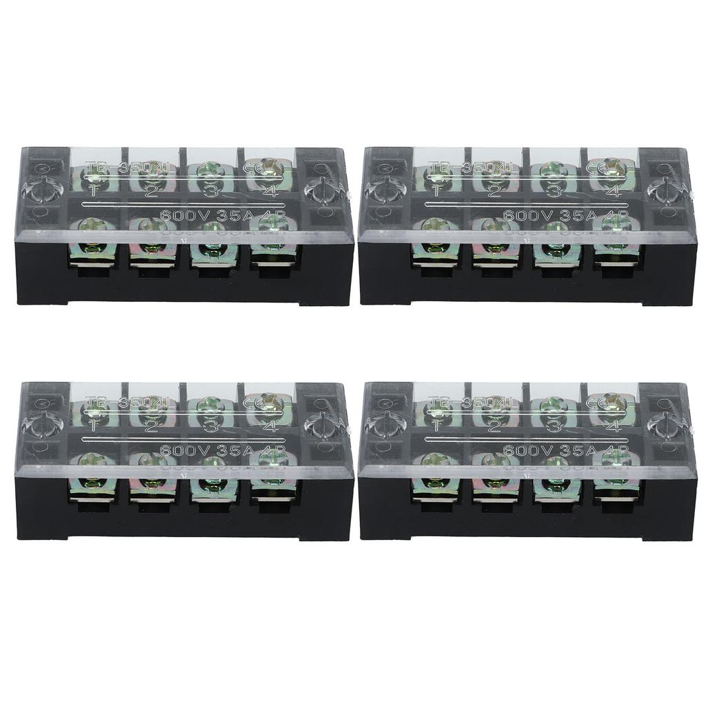 4Pcs Terminal Strip Block TB Fixed Large Current Copper Contactor Circuit Terminal Block 600V 35A 4 Positions