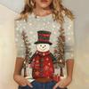 3/4 Sleeve Shirts For Women Print Christmas Tees Blouses Casual Plus Size Basic Tops Pullover