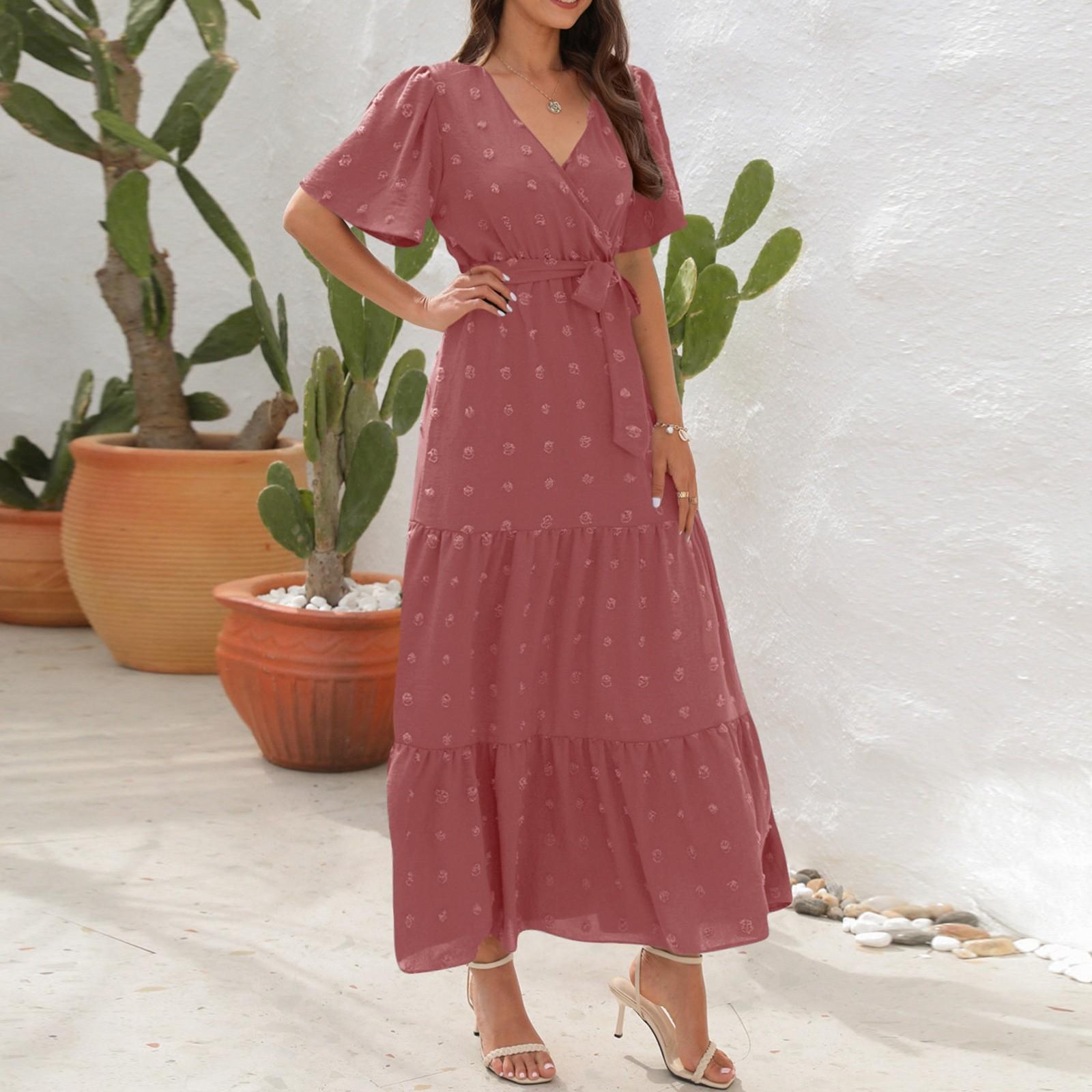 

Жіноча бальна сукня з V-подібним вирізом із завищеною талією і короткими рукавами. Святкова подорожня сукня S