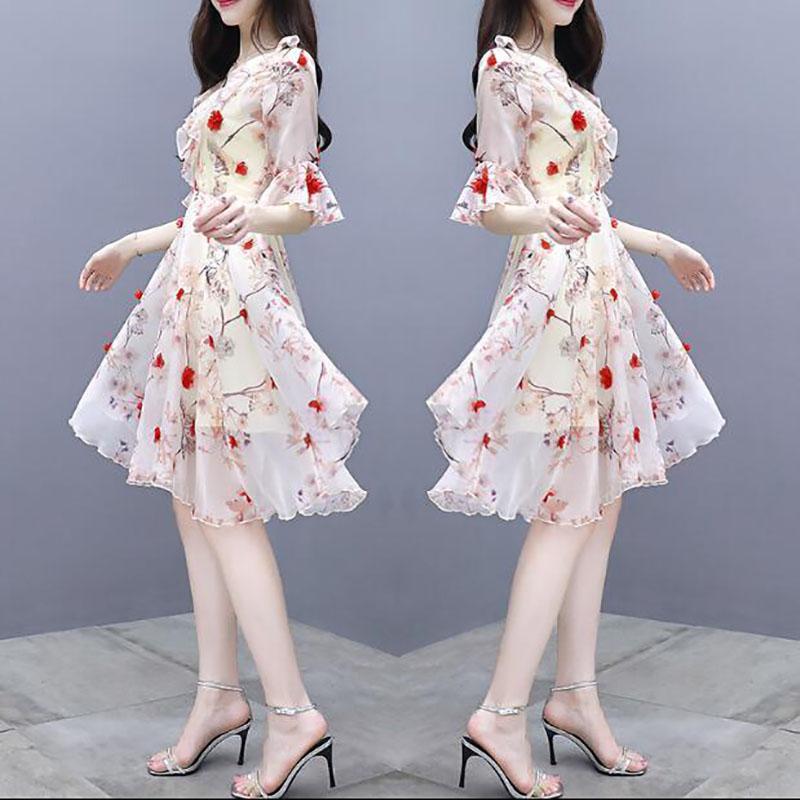 Buy Summer Printed Chiffon Women's Dress Fashion Korean Style Long Skirt  Waist Waist Was Thin Fairy Skirt Mid-length Skirt at affordable prices   free shipping, real reviews with photos  Joom