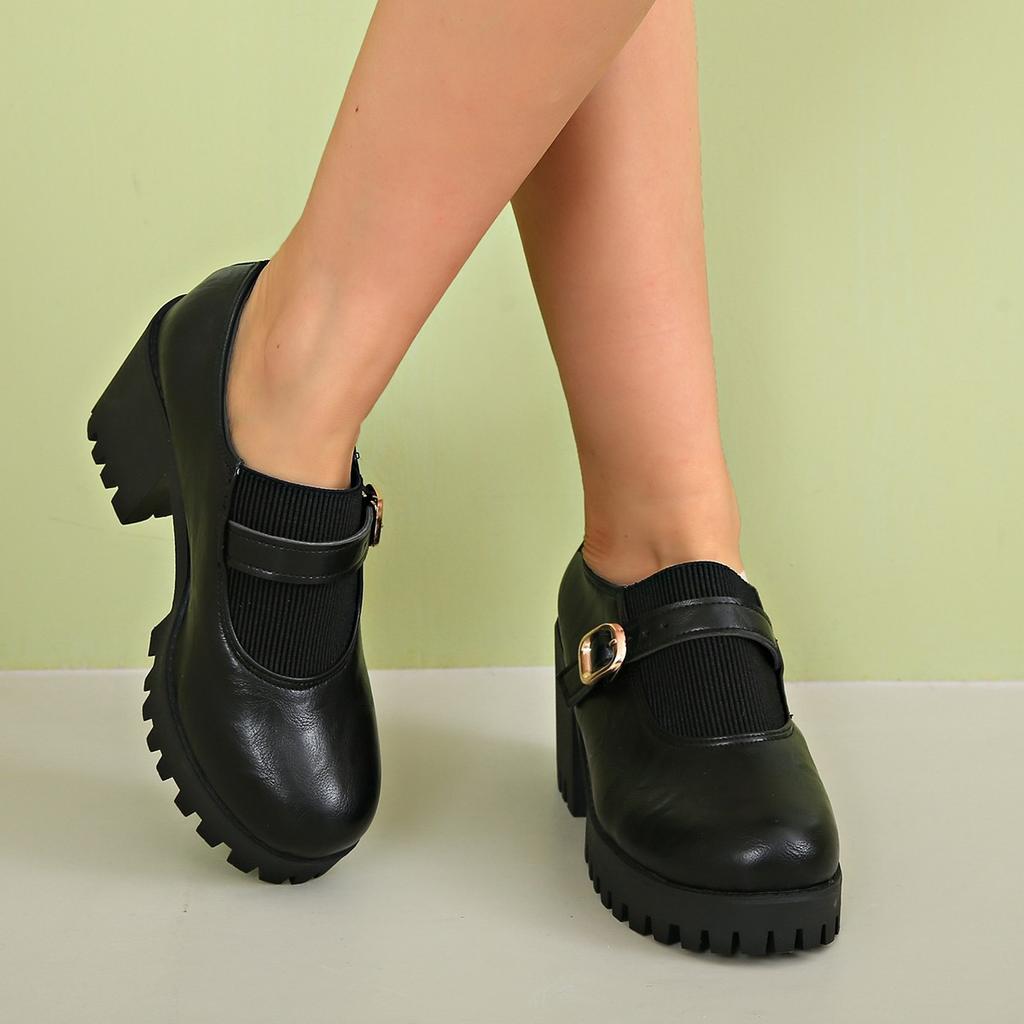 Muffin new thick heel deep mouth professional single shoes women's autumn large size thick sole British high heel women's single shoes