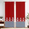 Marine Red and White Striped Pattern Print Drapes Room Darkening Window Curtains Home Decor,Rod Pocket Blackout Curtains Bedroom