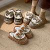 Fashion Woman Retro Fashion Bow Cotton Slippers Female Autumn Winter Indoor Home Slippers Winter Warm Soft Plush Girls Cotton Footwear