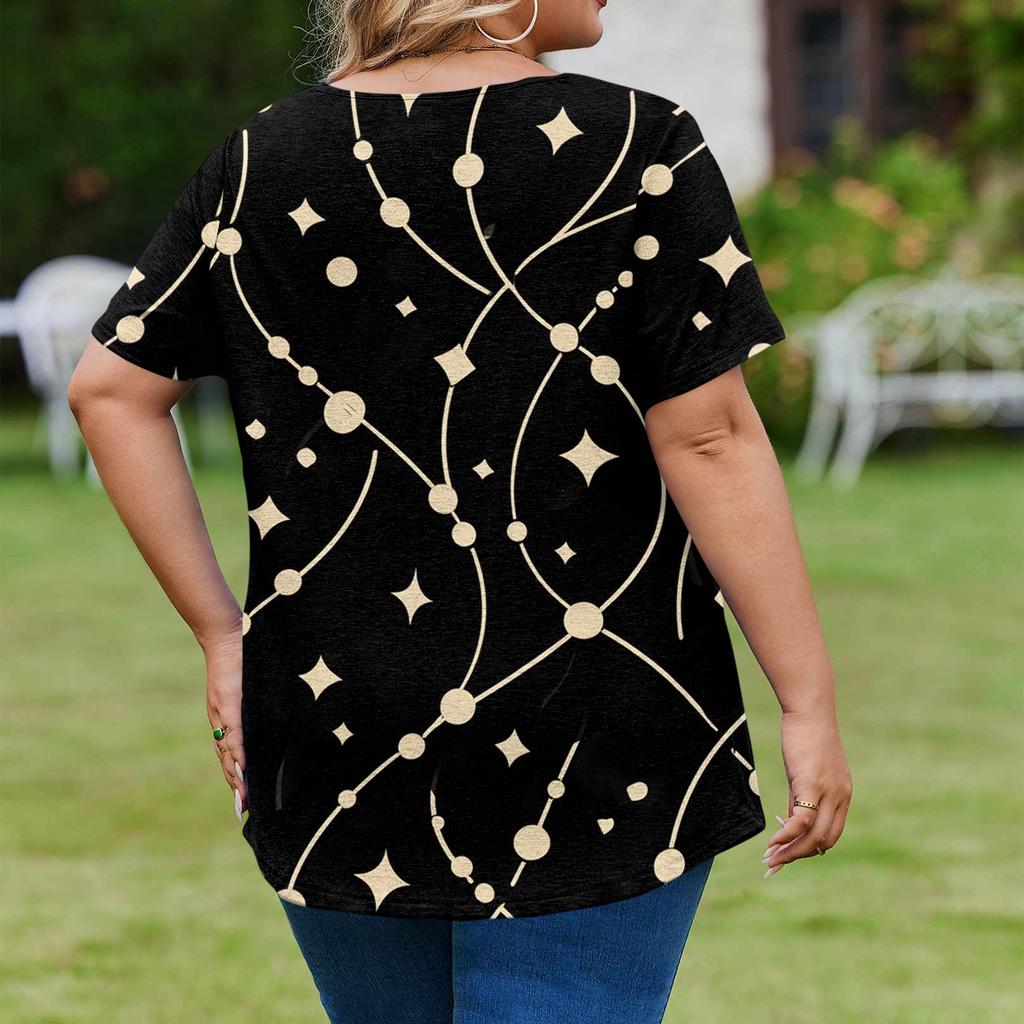 Blusa Casual Elegante Feminina Plus Size, Manga Curta, Decote V, Corte Amplo, Para o Trabalho