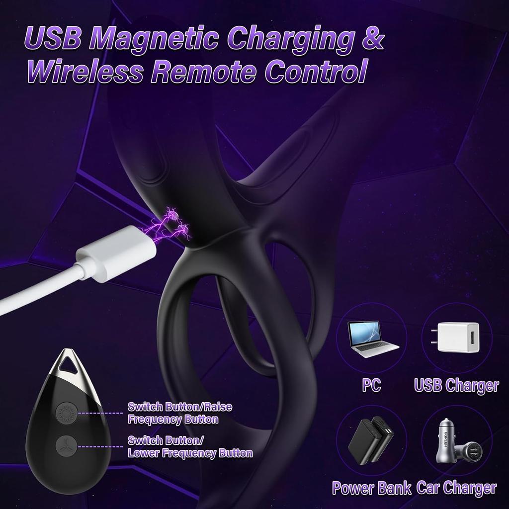 Vibrační kroužek na penis 3 v 1 Erotické hračky pro muže Silikonový dálkový ovladač Penis Vibrátor 9 vibrací pro stimulaci ženského klitorisu G-bod G pro dospělé