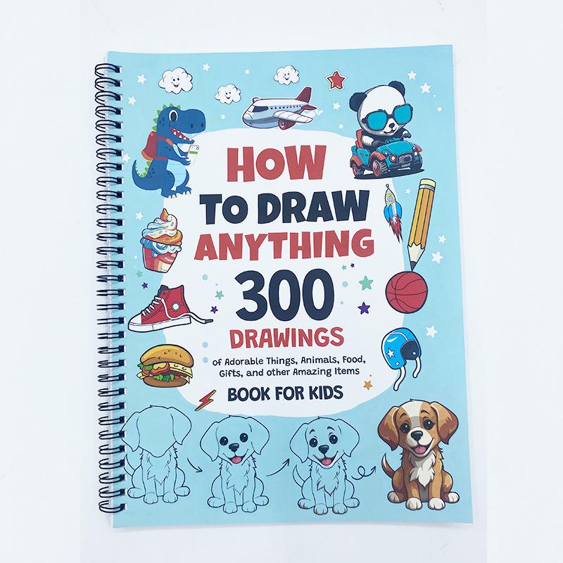 Drawing Book 300 Drawings of Cute Stuff Animals Food Gifts and other Amazing Things | Book Birthday Holiday Gift for Children синий